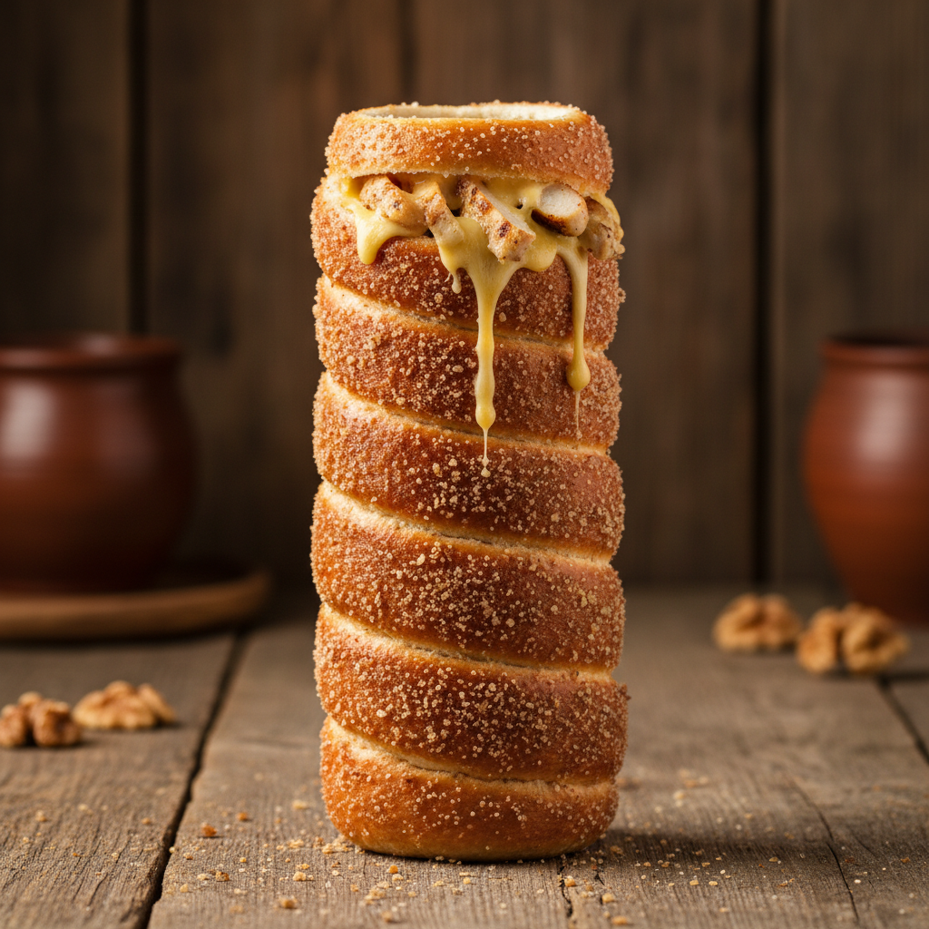 Cheese and Chicken Chimney Cake Sandwich