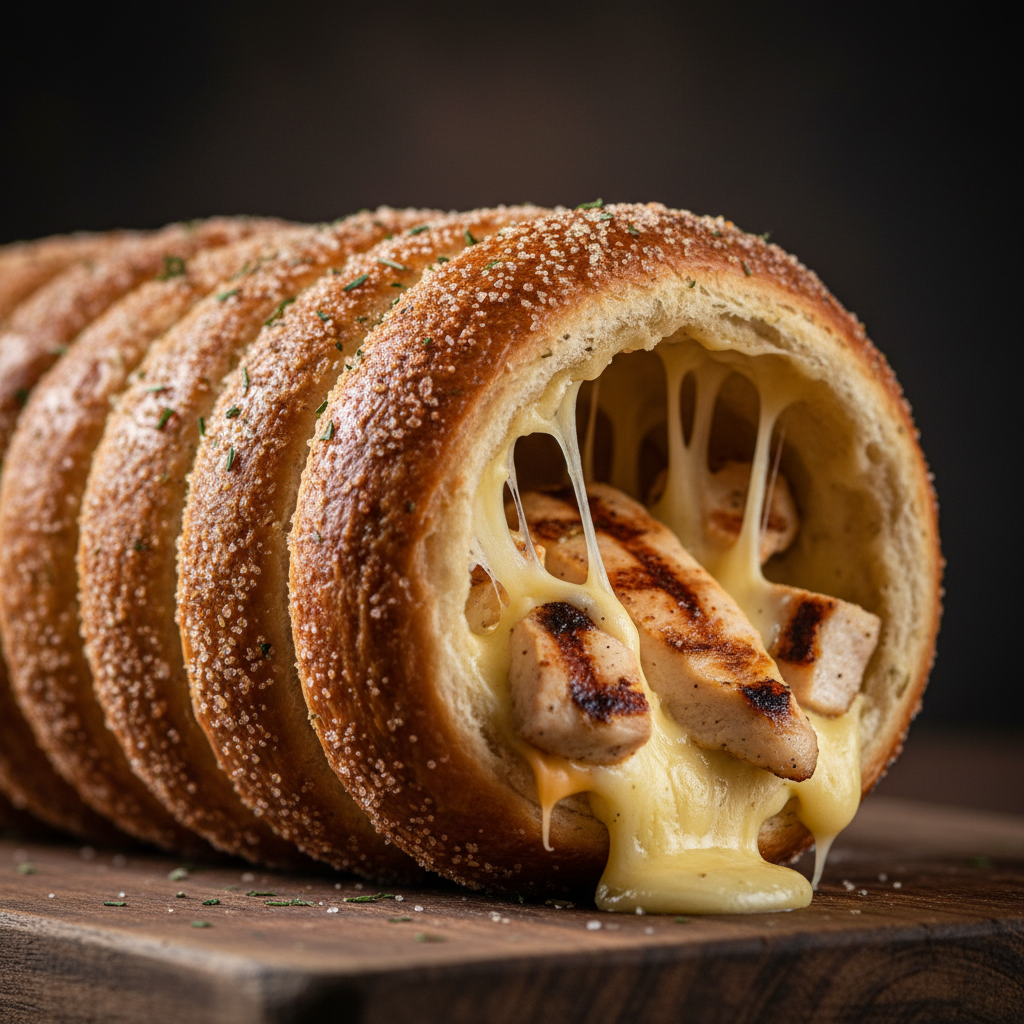 Cheese and Chicken Chimney Cake Close-up
